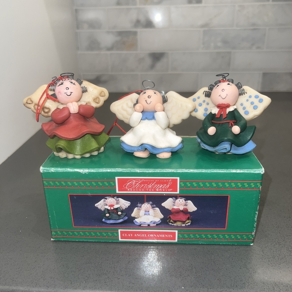 Molded Clay Art "Transfar Int'l Corp." Christmas Angel Ornaments Set of 3 CUTE